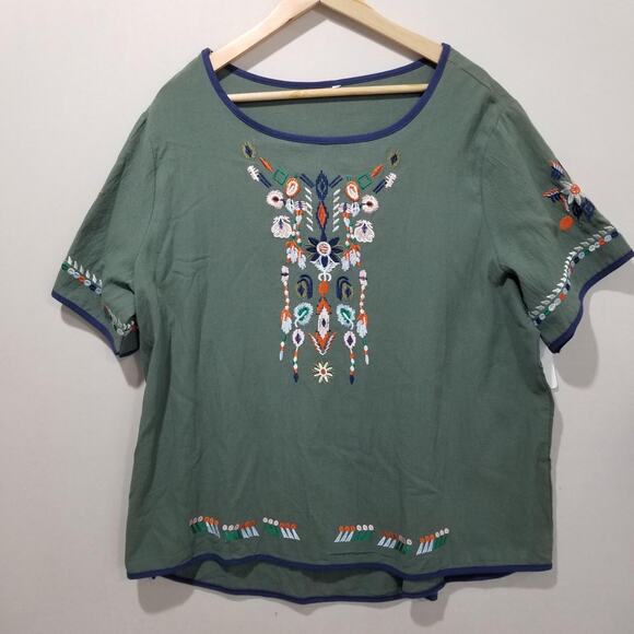 Blouse Womens 2XL Embroidered Tunic Scoop Neck Short Sleeve Top - Picture 2 of 9